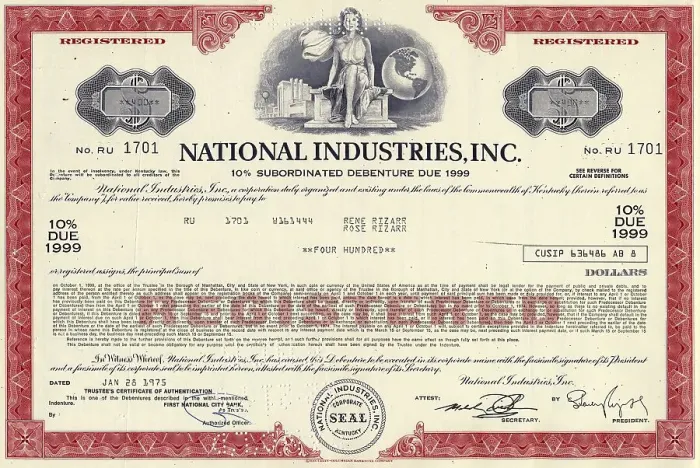 Framed Print : Historical share certificate, National Industries Inc Framed Print : Historical share certificate, National Industries Inc
