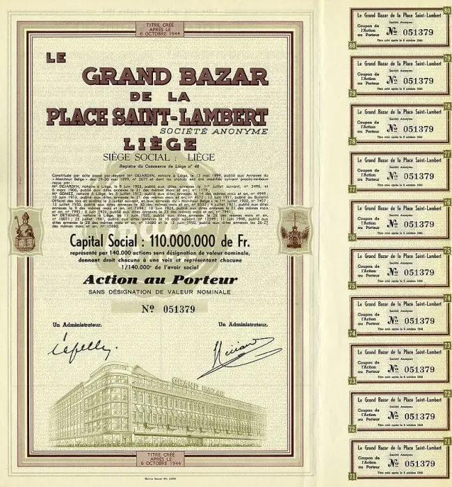 Framed Print : Historical share certificate for shopping centre in Liege