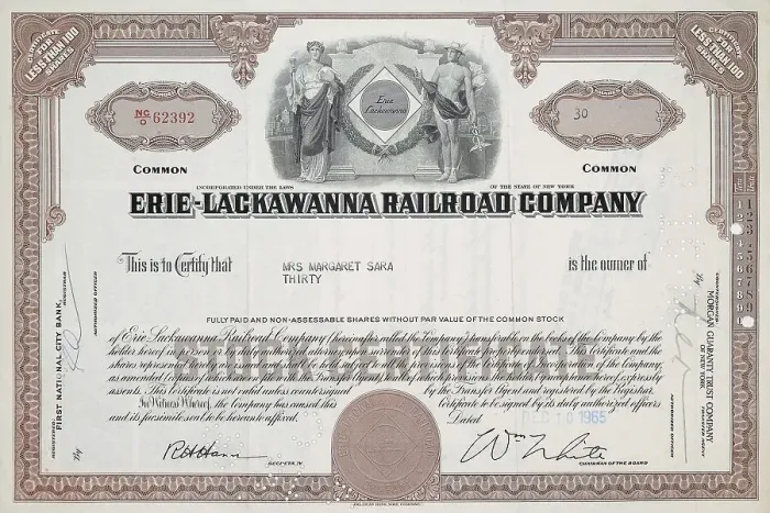 Framed Print : Historical share of the Erie Lackawanna Railroad Company Framed Print : Historical share of the Erie Lackawanna Railroad Company