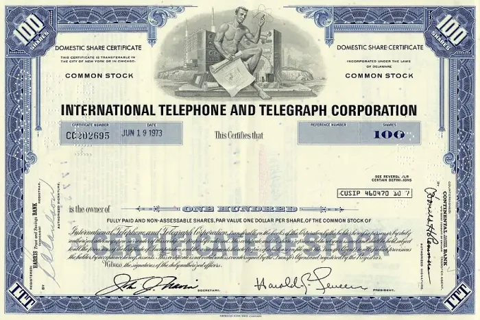 Framed Print : Historical share of International Telephone and Telegraph Corporation Framed Print : Historical share of International Telephone and Telegraph Corporation