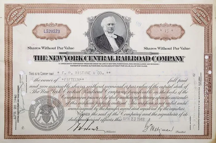 Framed Print : Historical share of The New York Central Railroad Company