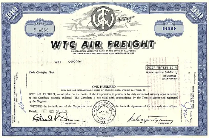 Framed Print : Historical stock certificate, air freight company