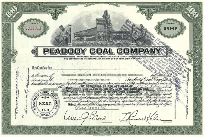 Framed Print : Historical stock certificate, Peabody Coal Company