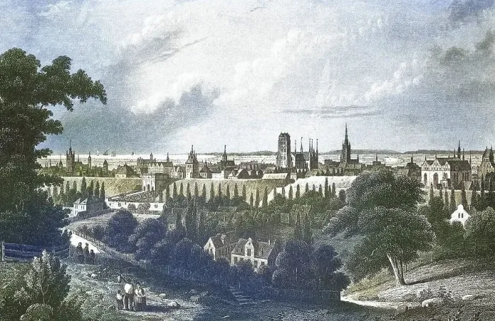 Framed Print : Historical view, 19th century, of the city of Danzig