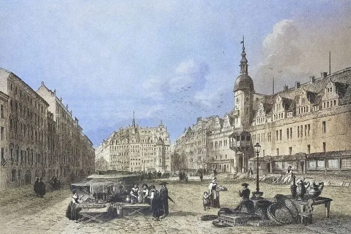 Framed Print : Historical view, 19th century, of the city of Leipzig Framed Print : Historical view, 19th century, of the city of Leipzig