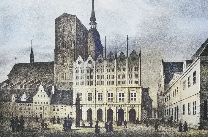 Framed Print : Historical view, 19th century, of the city of Stralsund Framed Print : Historical view, 19th century, of the city of Stralsund