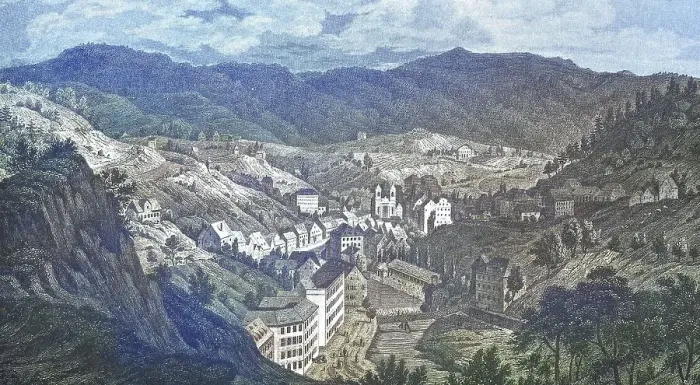 Framed Print : Historical view, 19th century, of the town of Carlsbad