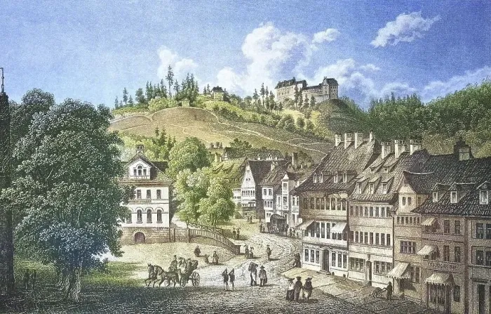 Framed Print : Historical view, 19th century, of the town of Eisenach