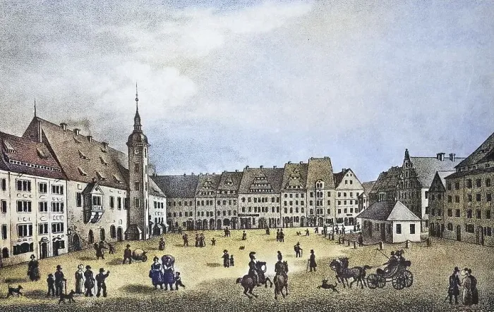 Framed Print : Historical view, 19th century, of the town of Freiberg