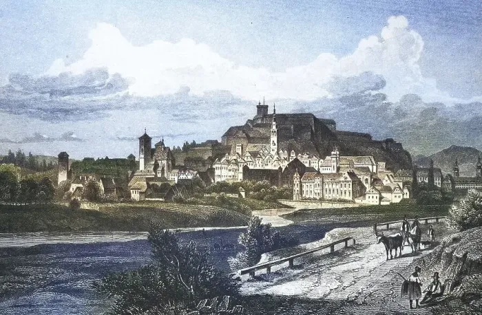 Framed Print : Historical view, 19th century, of the town of Glatz