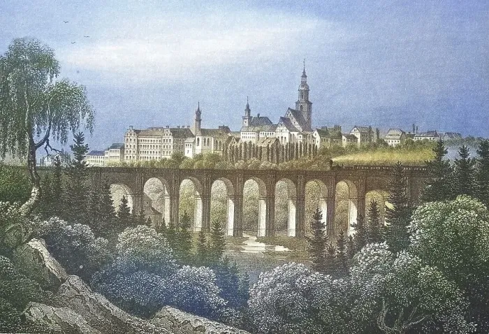 Framed Print : Historical view, 19th century, of the town of Loebau