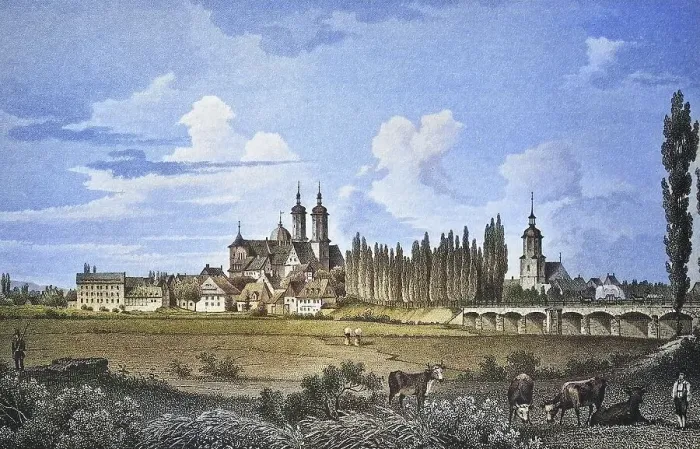 Framed Print : Historical view, 19th century, of the town of Wurzen