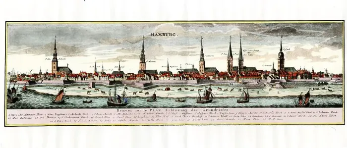 Framed Print : Historical view of Hamburg, engraving