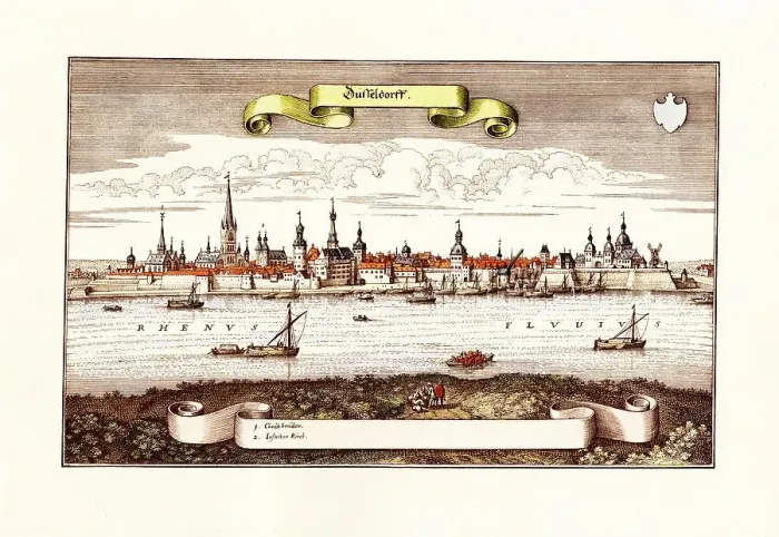 Framed Print : Historical view of the town of Duesseldorf on the Rhine Framed Print : Historical view of the town of Duesseldorf on the Rhine