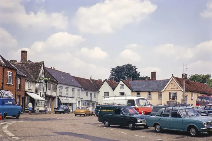 Framed Print : Historische mittelalterliche Gebaeude, Market Place, Lavenham, Suffolk, England, UK, Juli 1972