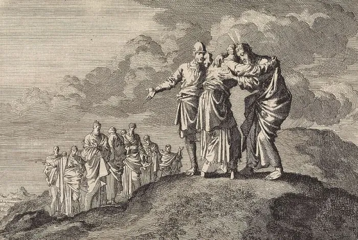 Framed Print : History of the Prophet Moses, Moses takes leave of Eleazar and Joshua