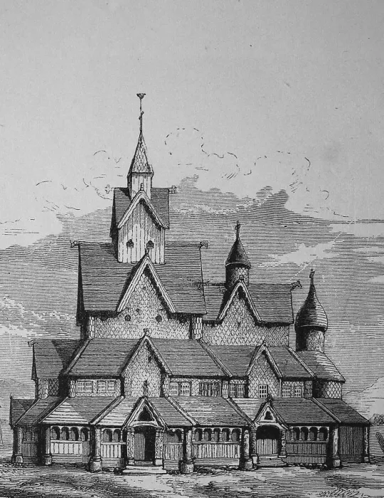 Framed Print : Hiterdal stave church, Norway, historical woodcut