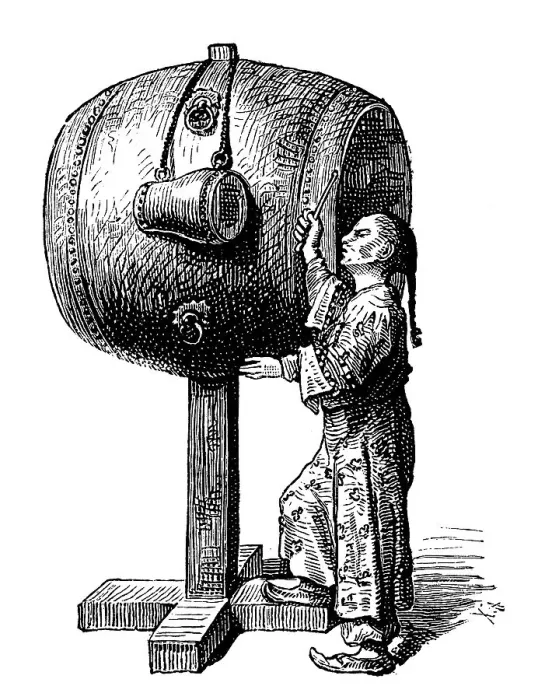 Framed Print : Hiuen Kou, giant Chinese drum, historical picture Framed Print : Hiuen Kou, giant Chinese drum, historical picture