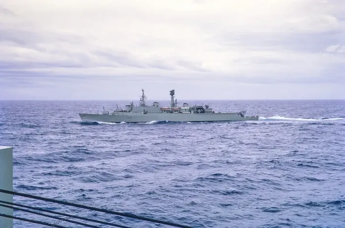 Framed Print : HMS Glamorgan, County-class destroyer naval ship, Atlantic Ocean, Royal Navy, slide dated February 1972