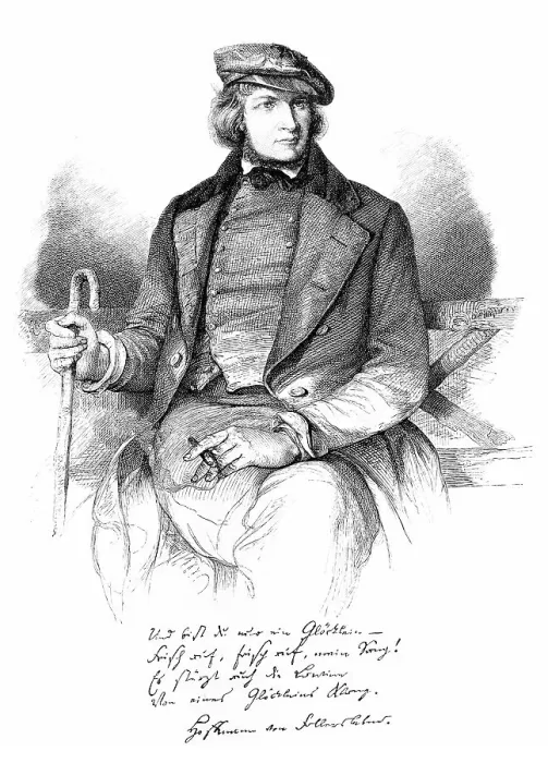 Framed Print : Hoffmann von Fallersleben, historic illustration from History of German Literature from 1885
