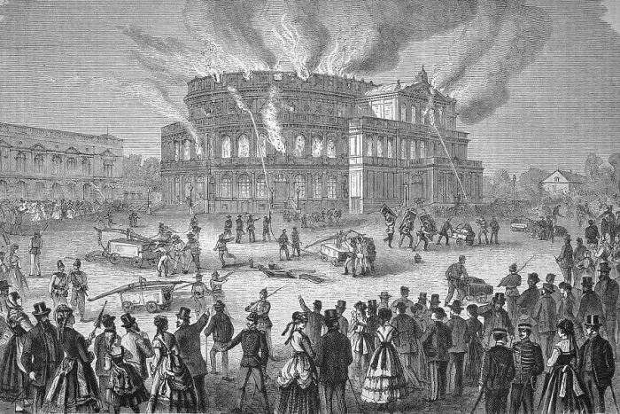 Framed Print : Hoftheater in Dresden in flames