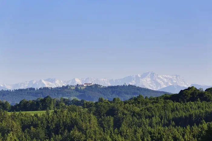 Framed Print : Hoher Peissenberg in front of the Wetterstein Mountains with Zugspitze Mountain
