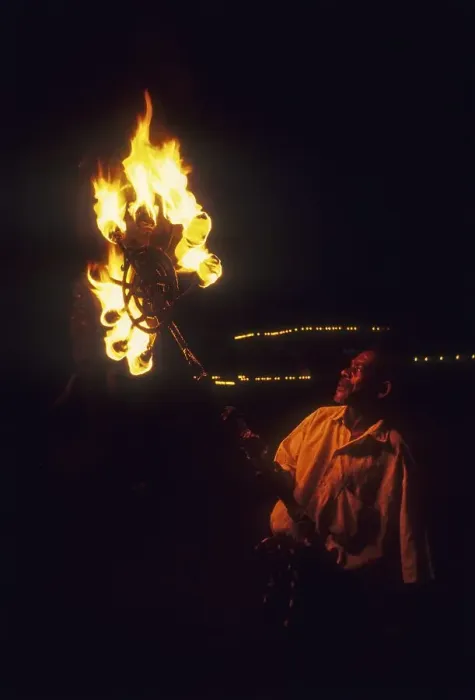 Framed Print : Holding fire torch in Pooram festival at Thrissur Trichur