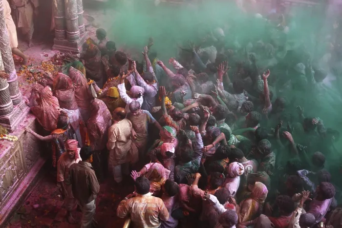 Framed Print : Holi festival at banke bihari temple Framed Print : Holi festival at banke bihari temple