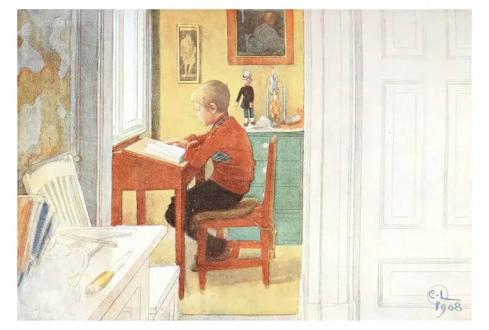 Framed Print : The holiday tasks, illustration in The House in the Sun by Carl Larsson