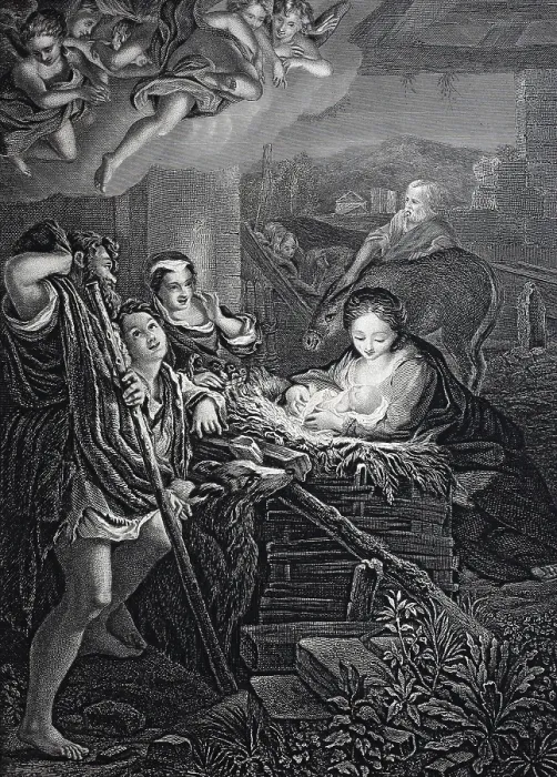 Framed Print : The Holy Night, Birth of Jesus in the stable at Bethlehem