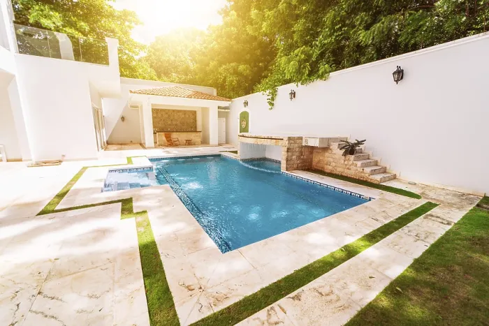 Framed Print : Homemade swimming pool surrounded by trees Framed Print : Homemade swimming pool surrounded by trees