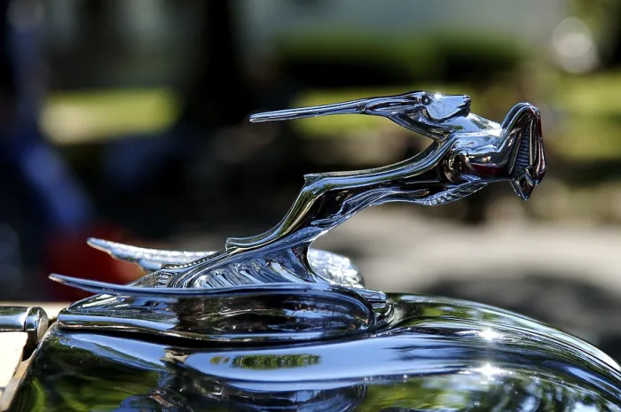 Framed Print : Hood ornament of a 1931 Chrysler at a Classic Car Show in Belvidere