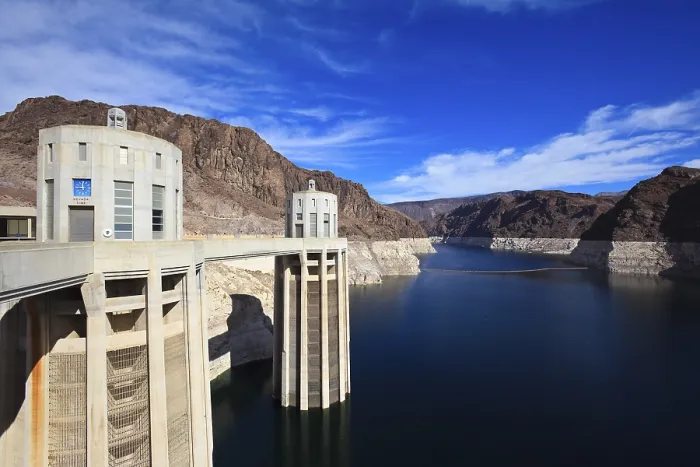 Framed Print : Hoover Dam near Las Vegas, the water level having already dropped by about 30 m Framed Print : Hoover Dam near Las Vegas, the water level having already dropped by about 30 m