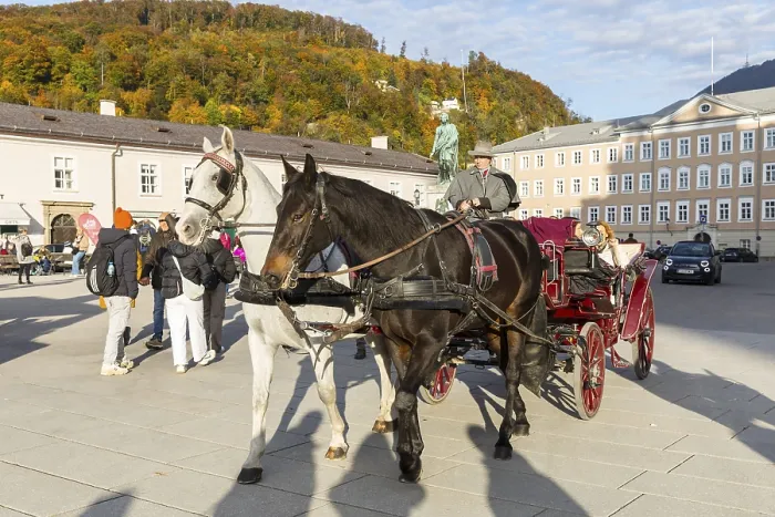 Framed Print : Horse Carriages at Mozartplatz, Salzburg, Austria