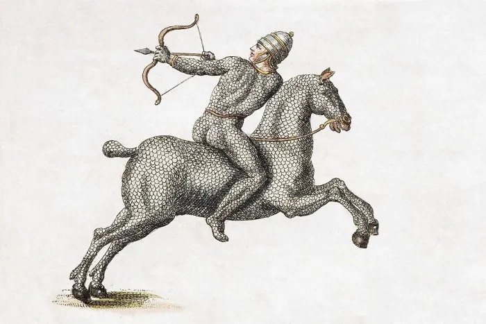 Framed Print : Horseman with bow and arrow in harness Framed Print : Horseman with bow and arrow in harness