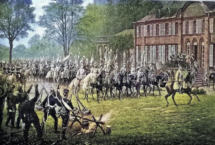 Framed Print : Horsemen with French flags and arms Framed Print : Horsemen with French flags and arms