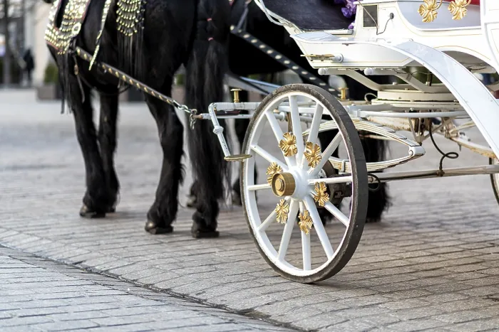 Framed Print : Horses with a carriage on the main square of Krakow in Poland
