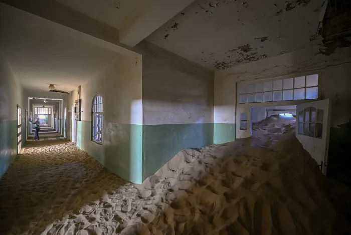 Framed Print : Former hospital full of sand, Kolmanskop
