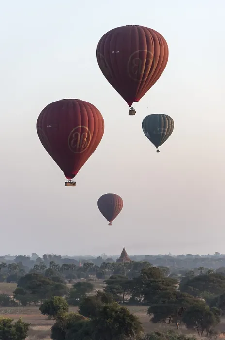 Framed Print : Hot-air Balloons in flight over temples Framed Print : Hot-air Balloons in flight over temples
