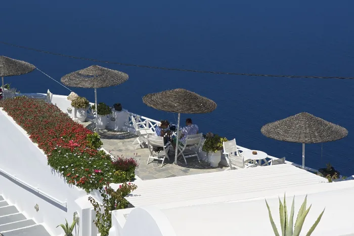 Framed Print : Hotel in Firostefani, Santorini, Cyclades, Greece Framed Print : Hotel in Firostefani, Santorini, Cyclades, Greece