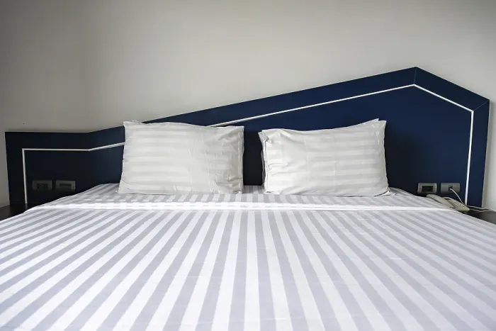 Framed Print : Hotel room double bed