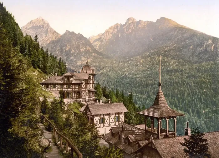 Framed Print : Hotel Rosa in the Great Kohlbacherthal, Tatra Mountains, Austro-Hungary, Austro-Hungarian Empire, Austrian-Hungarian Monarchy, today Slovakia, Historical, around 1900, digitally restored reproduction from a 19th century original