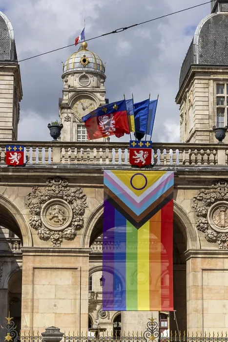 Framed Print : Hotel de Ville, city hall with rainbow flag