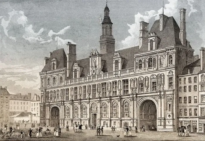 Framed Print : Hotel de Ville, Paris, antique steel engraved print Framed Print : Hotel de Ville, Paris, antique steel engraved print