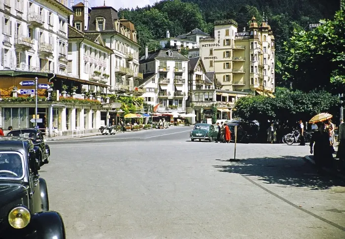Framed Print : Hotels and historic buildings in Brunnen, Ingenbohl, Lake Lucerne, Switzerland, Europe, 1950s, Europe