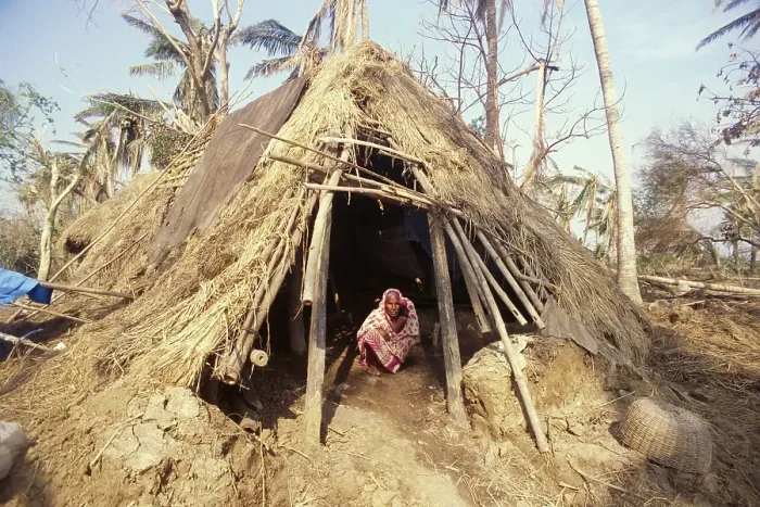 Framed Print : House destroyed in Cyclone, Orissa, India November 1999