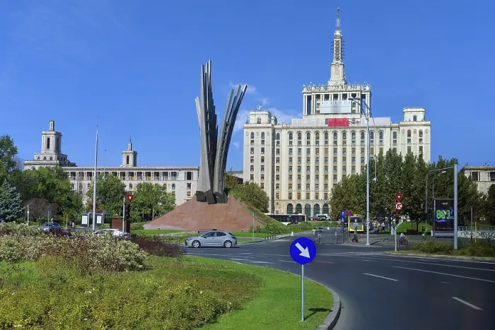 Framed Print : House of the Free Press in Stalinist architectural style and Wings monument