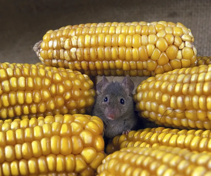 Framed Print : House mouse (mus musculus) in corn on the corn cob