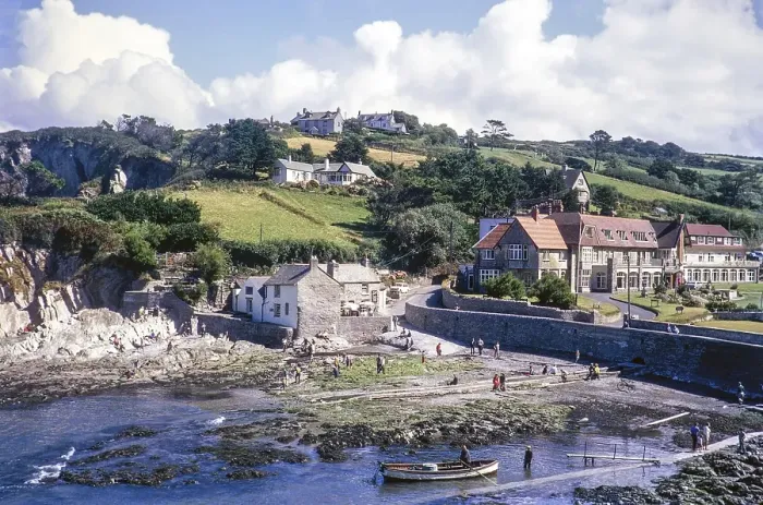 Framed Print : Mill House tea rooms, Lee Bay hotel, Lee Bay, Ilfracombe, North Devon, England UK autumn 1968