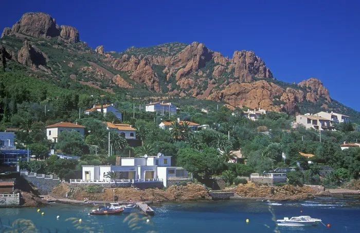 Framed Print : Houses, mountains, boats, Cap Roux